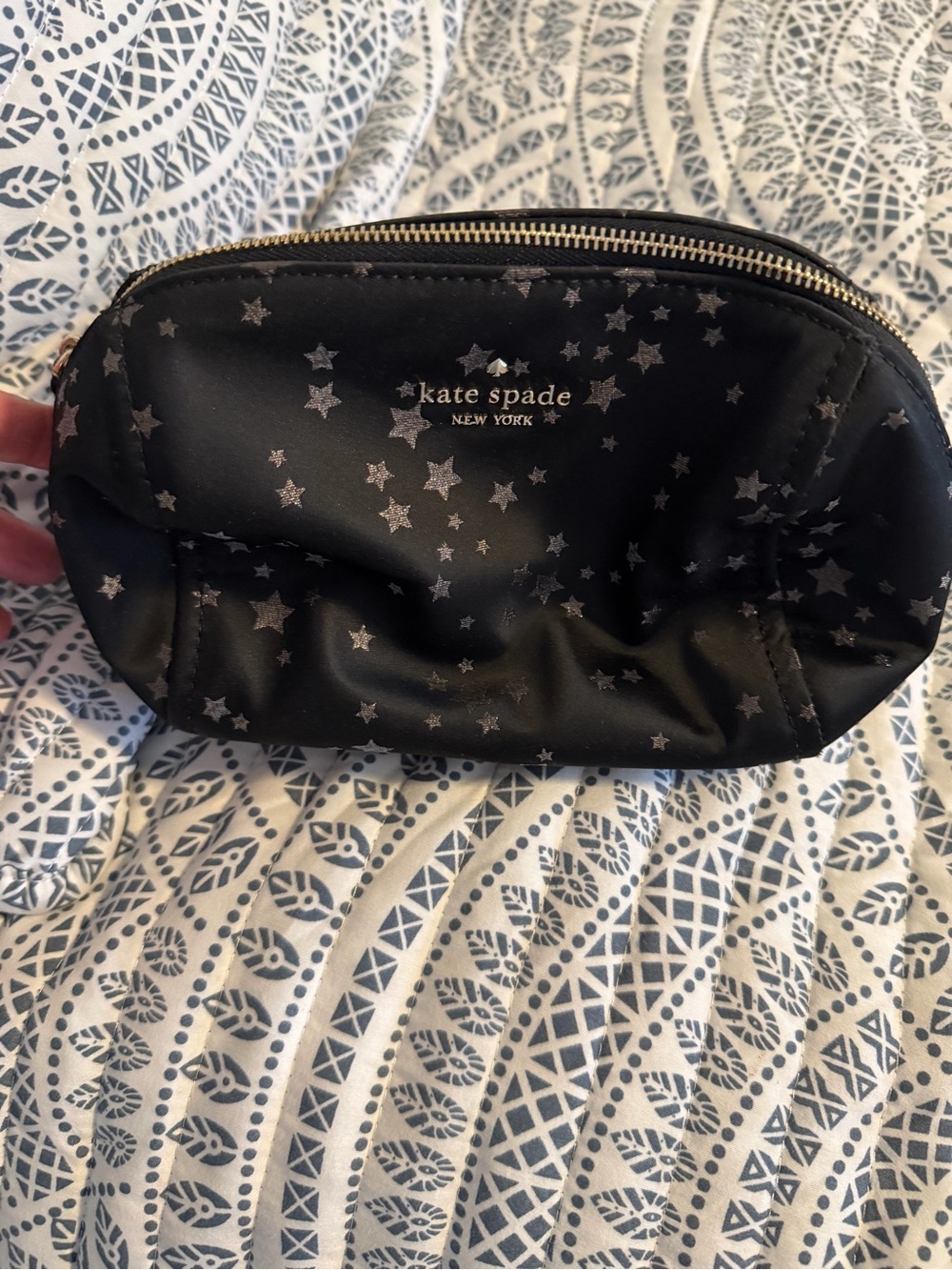 kate spade black star-print cosmetic pouch